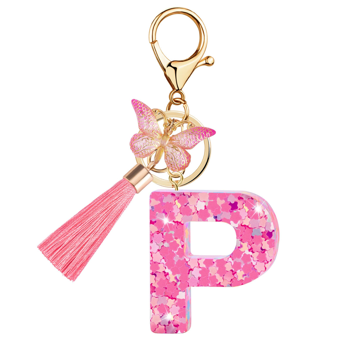 Initial letter Keychains for Women Girls Tassel Butterfly Cute Keychain for Wallet Backpack charm