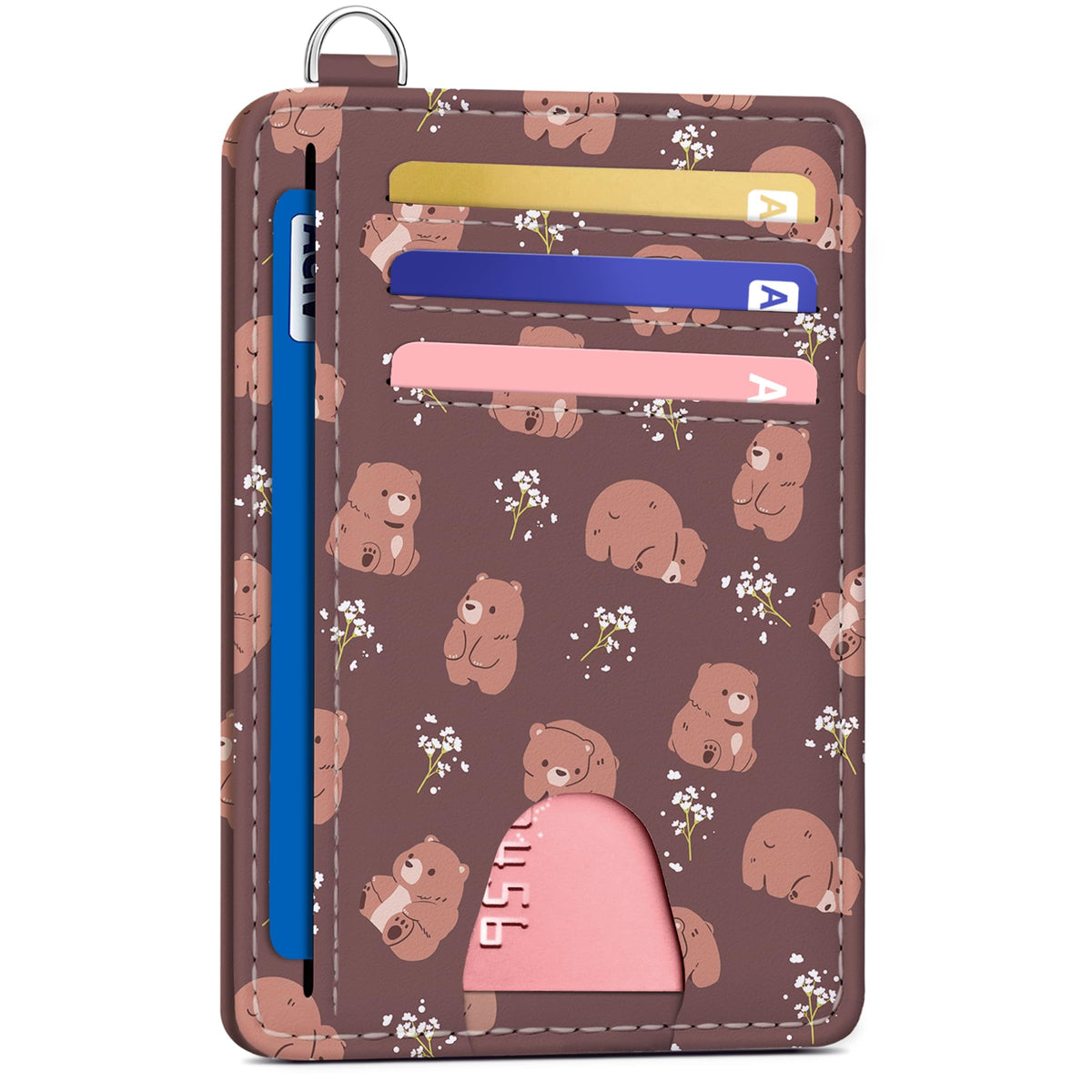 Mayski Slim Wallet, Credit Card Holder for Women, Minimalist Front Pocket RFID Blocking Card Cases, Small Wallet Women Men(Cute Bear)