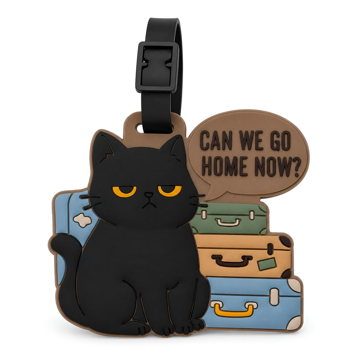 Peeking Black Cat Green Suitcase Silicone Luggage Tag for Travel Bags, Flexible Name Label with Adjustable Strap, Cute Identifier for Carry On, Backpacks, School Bags and Pet Lovers