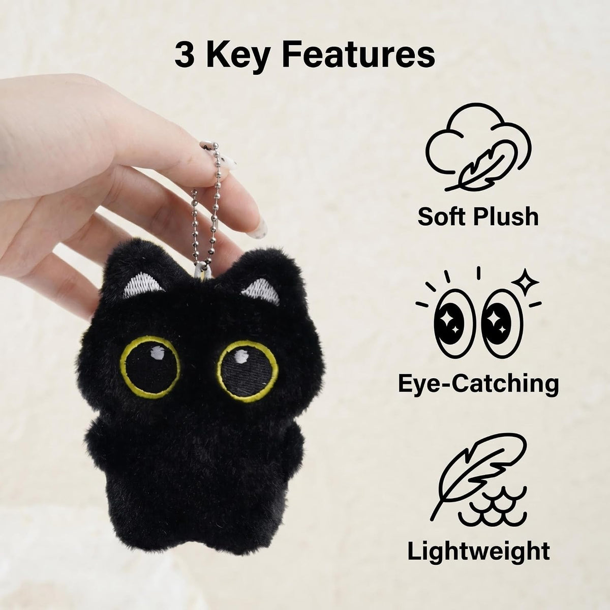 Black Cat Plush Keychain Cute Bag Charm Gift for Women