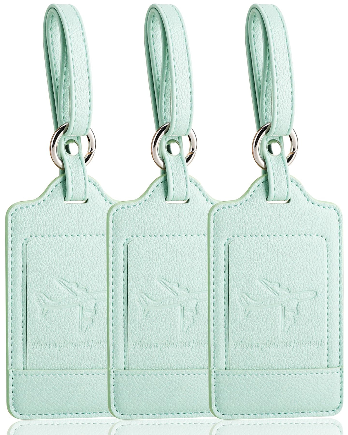 Teskyer Leather Luggage Tags for Suitcases, 3 Pack, Black