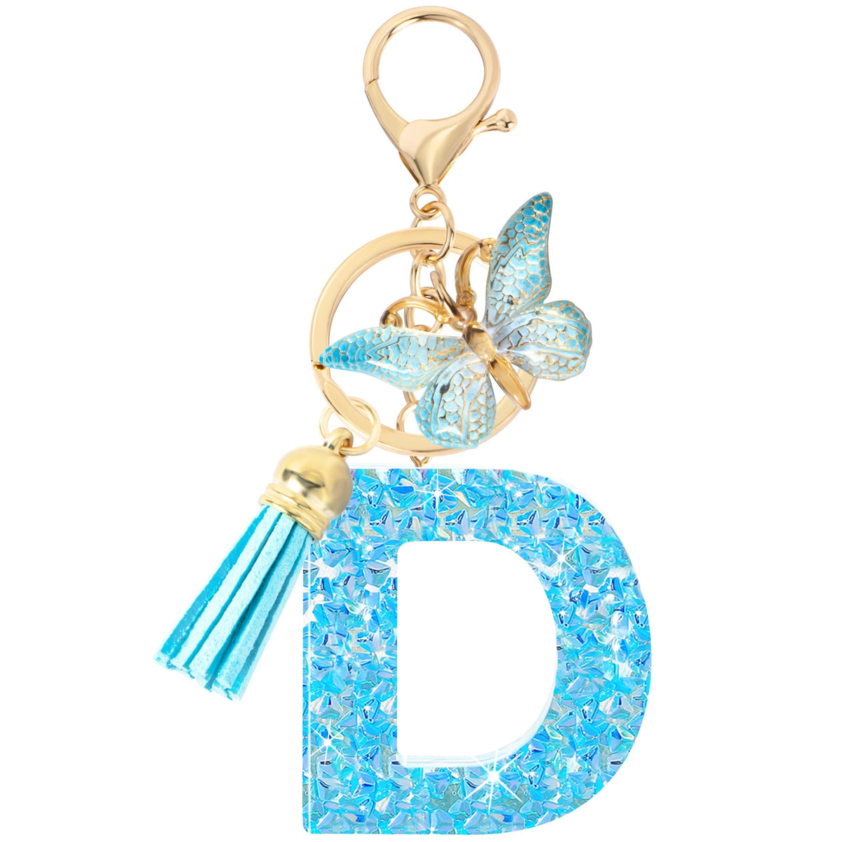 Initial letter Keychains for Women Girls Tassel Butterfly Cute Keychain for Wallet Backpack charm