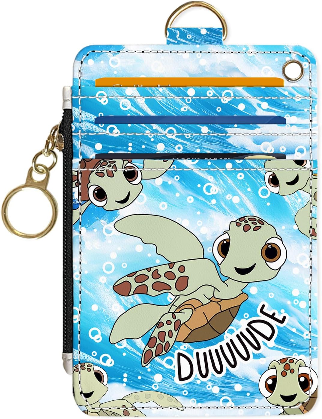 Slim Wallet Credit Card Holder,Three sea turtles, RFID Wallet Women Cute Small Front Pocket Wallet With Zipper, PU Leather Thin travel RFID Blocking Card Case ID Window,Ladies Gifts