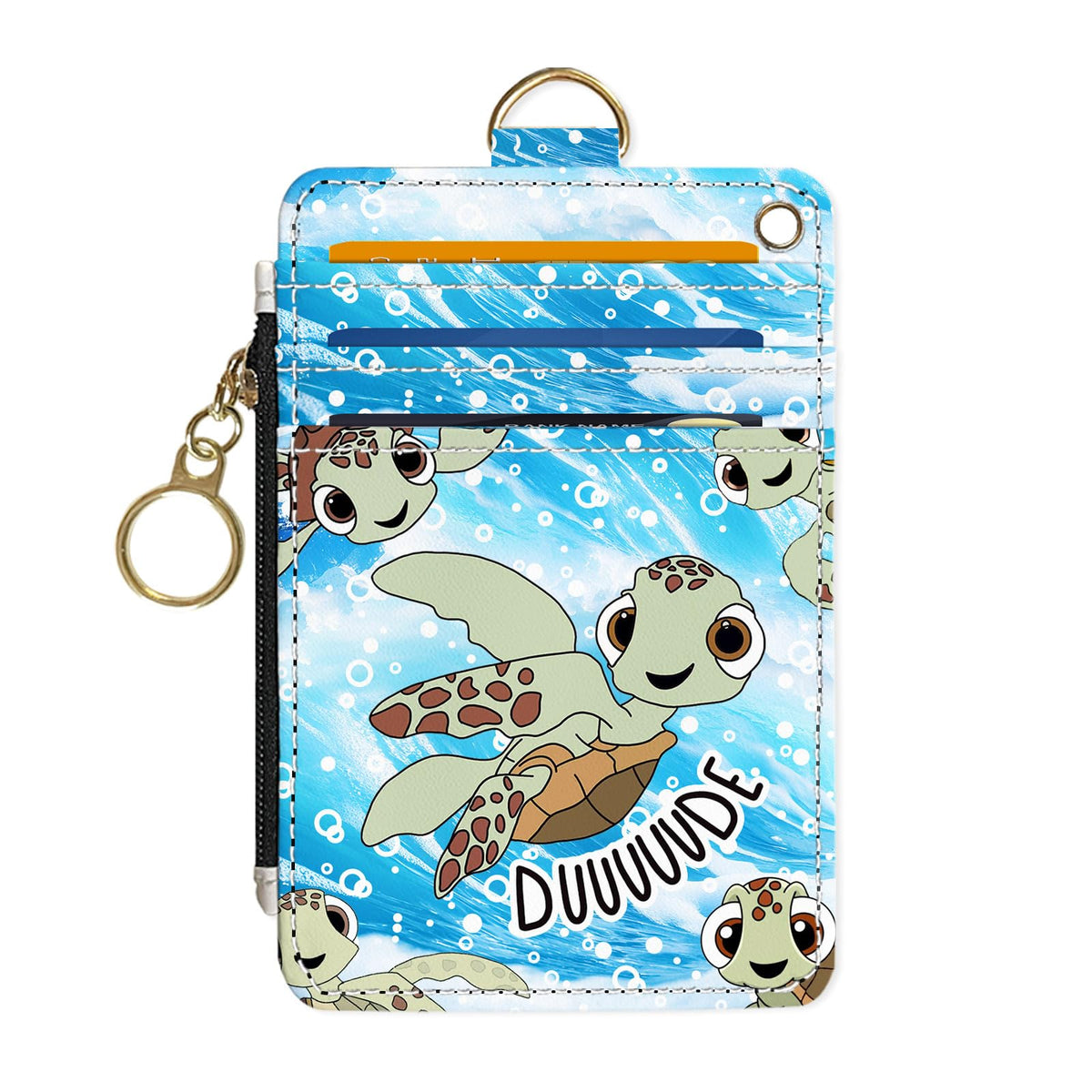 Slim Wallet Credit Card Holder, Sea Turtles, RFID Wallet Women Cute Small Front Pocket Wallet With Zipper, PU Leather Thin travel RFID Blocking Card Case ID Window,Ladies Gifts