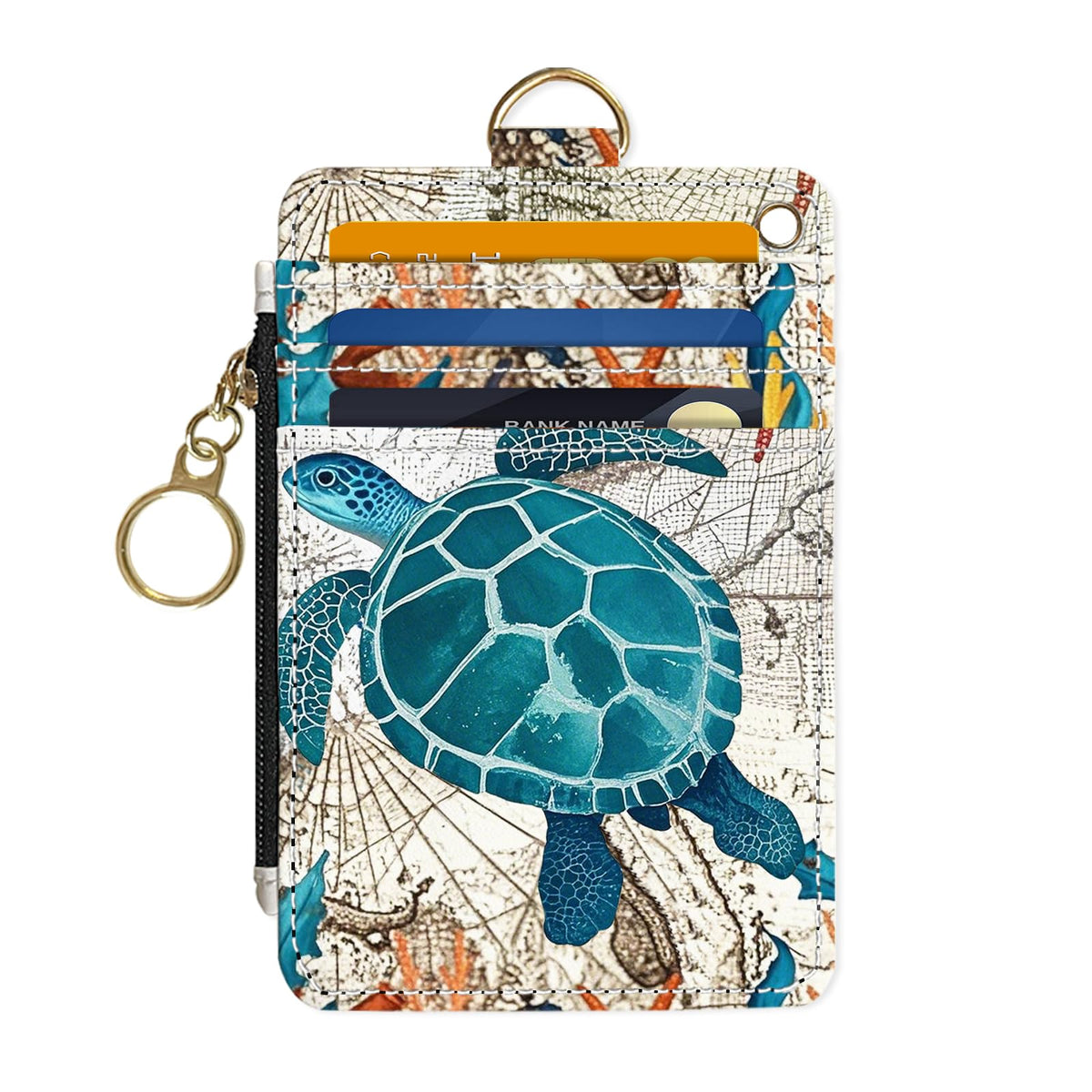 Slim Wallet Credit Card Holder, Sea Turtles, RFID Wallet Women Cute Small Front Pocket Wallet With Zipper, PU Leather Thin travel RFID Blocking Card Case ID Window,Ladies Gifts
