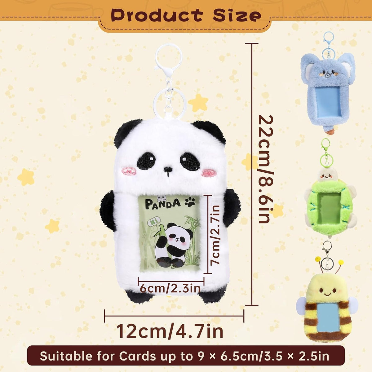 NEWEST Cute Bee Plush Kpop Photocard Holder with Keychain, Soft Cartoon Animal ID Badge Holder, 3 Inch Photo Protective Sleeve Case Card Cover for Kpop Idol Photo Card School Office Card Supplies