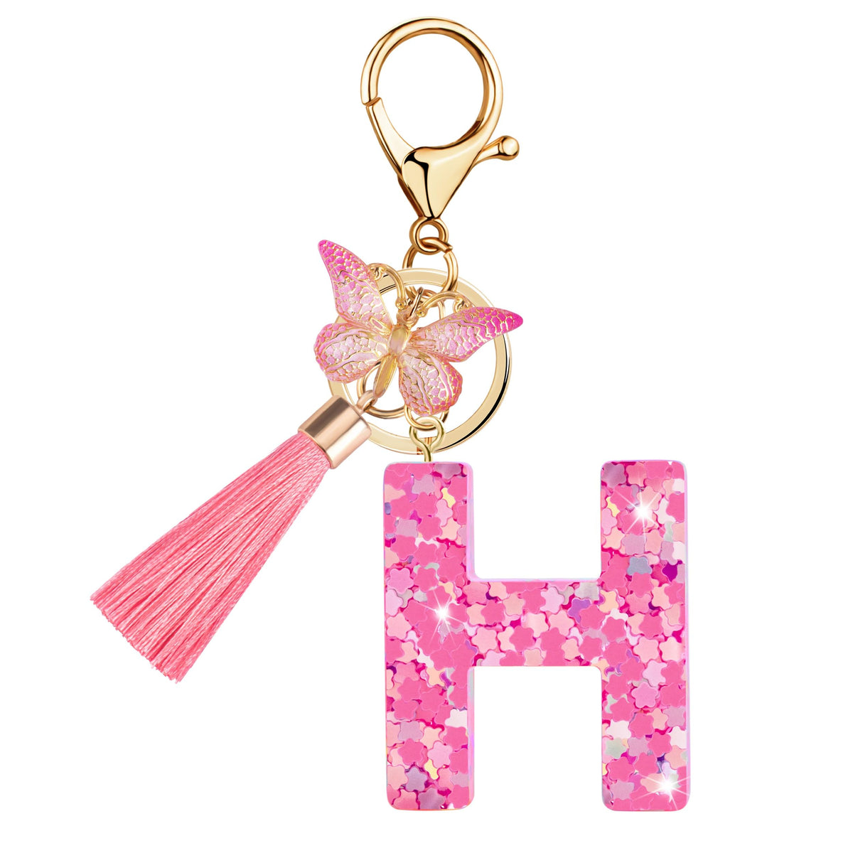 Initial letter Keychains for Women Girls Tassel Butterfly Cute Keychain for Wallet Backpack charm