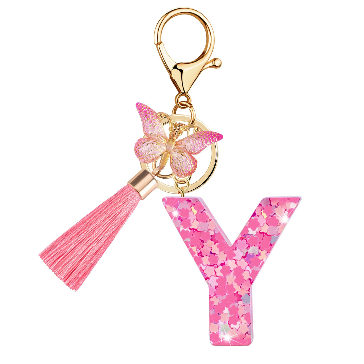 Initial letter Keychains for Women Girls Tassel Butterfly Cute Keychain for Wallet Backpack charm