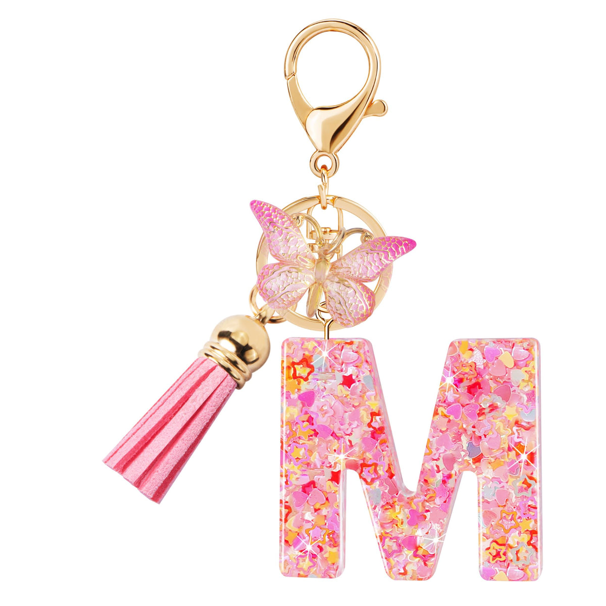 Initial letter Keychains for Women Girls Tassel Butterfly Cute Keychain for Wallet Backpack charm