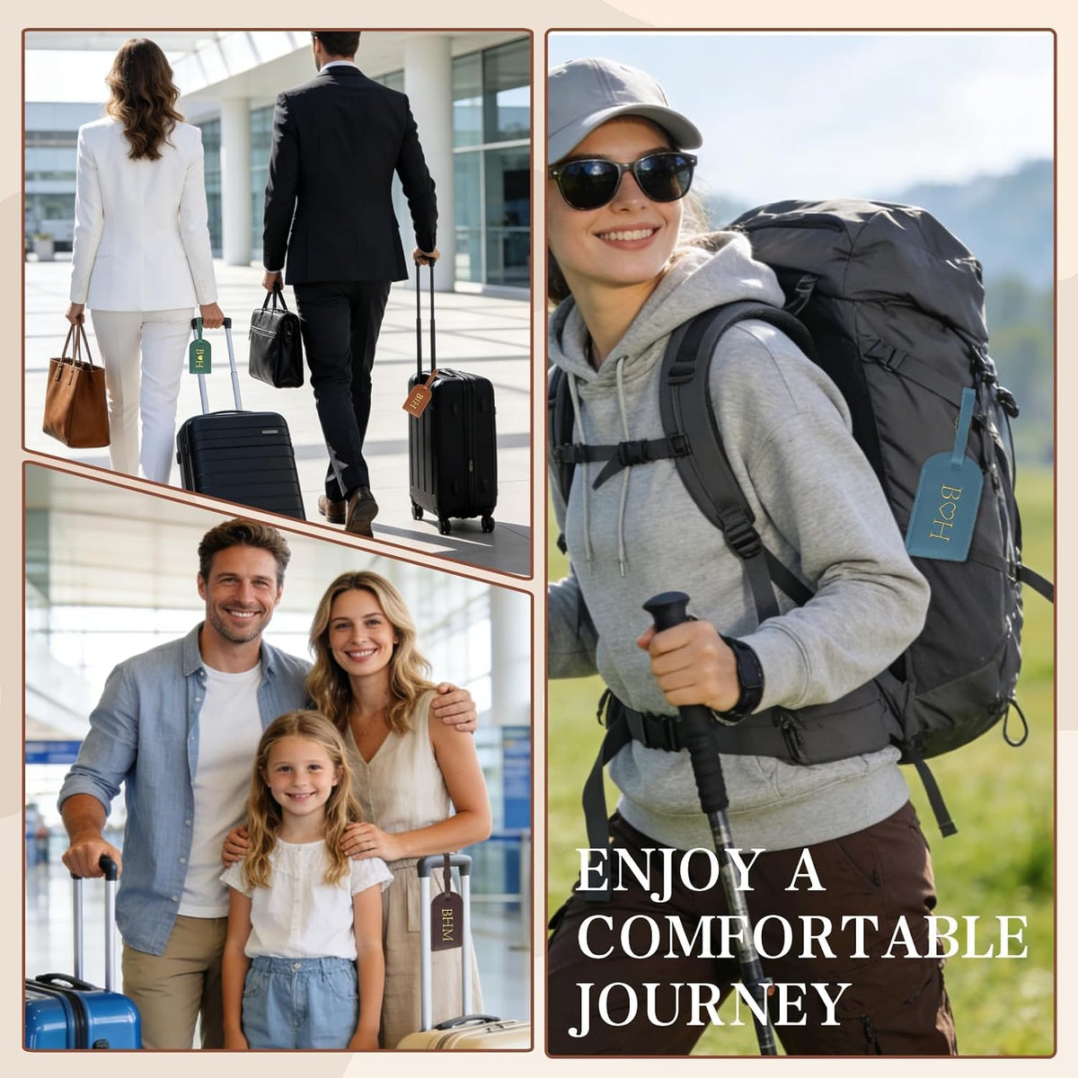 Personalized Leather Luggage Tag with Name, Handmade Customed Travel Bag Tag Cover for Women, Men, Premium Boarding Pass Protector for Suitcases, Family Vacation Gift for Travel Mother Day Father Day