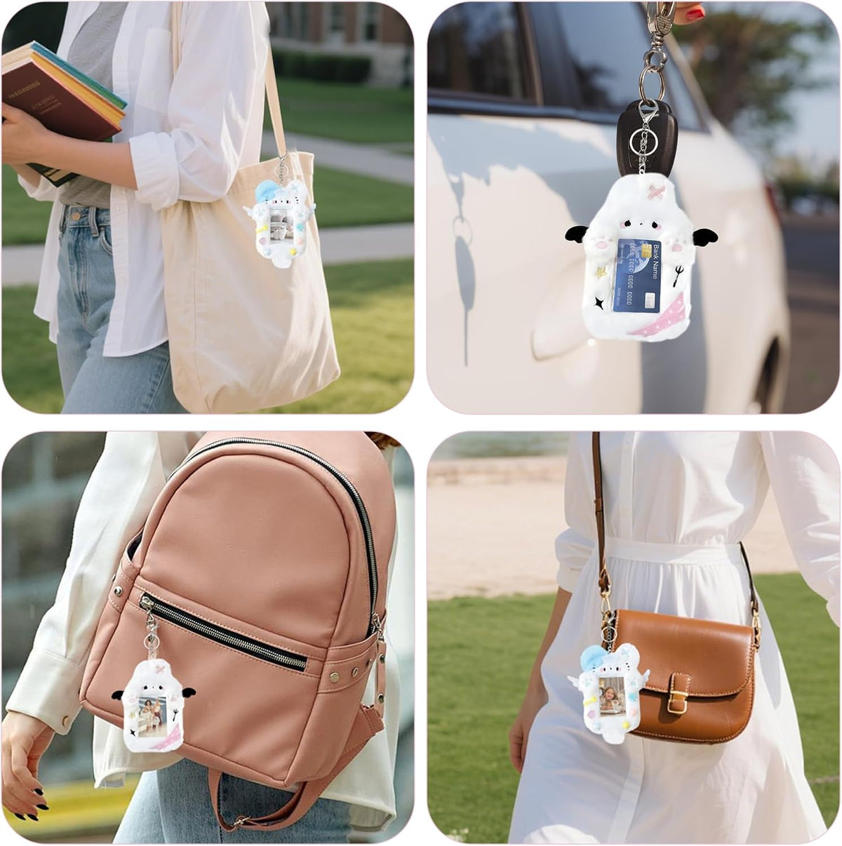 Cartoon Photocard Holder Keychain - Cat-Shaped K-pop Photo Card Holder,Transparent Photocard Sleeves Badge Holders for Bus Student ID Card & Idol Photos(Set of 2)