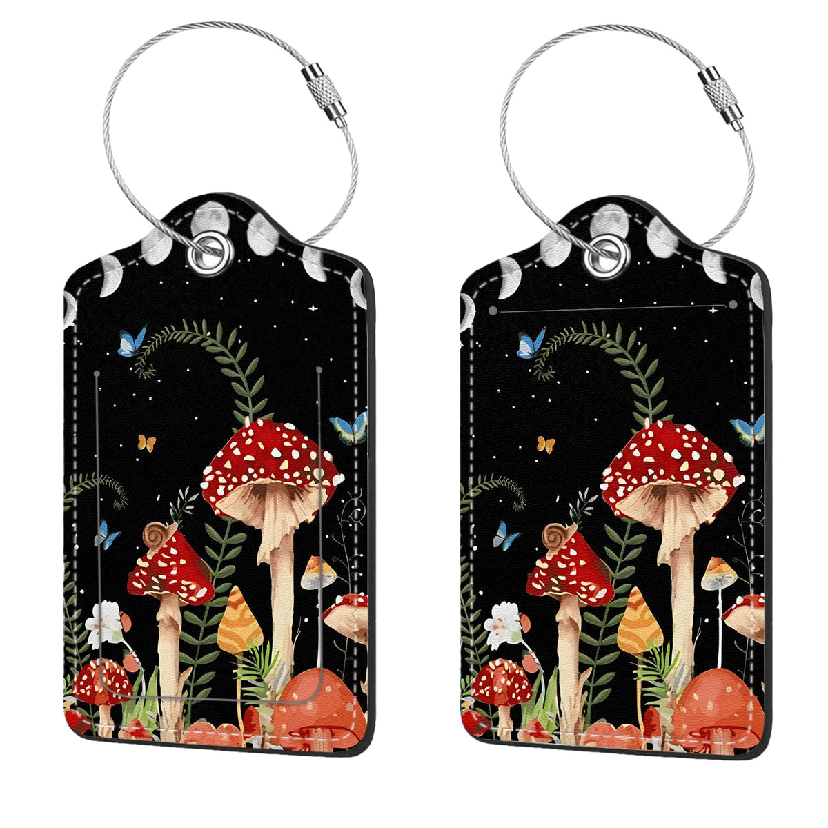 2 Pcs Luggage Tags for Suitcases, PU Leather Cruise Ship Luggage Tags with Privacy Cover Label Address Card and Durable Metal Ring Suitable for Men Women Handbags Backpacks,Flower Bushes and Cats