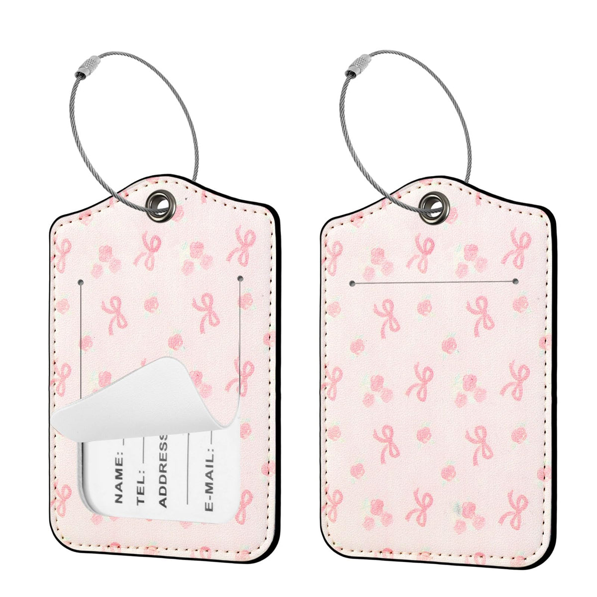 Seorsok 2 PCS Luggage Travel Tags for Suitcases,Cute Brown Leopard PU Leather Name Tag with Privacy Cover&ID Label Address Card and Durable Metal Ring Suitable for Men Women Handbags Backpack,Brown