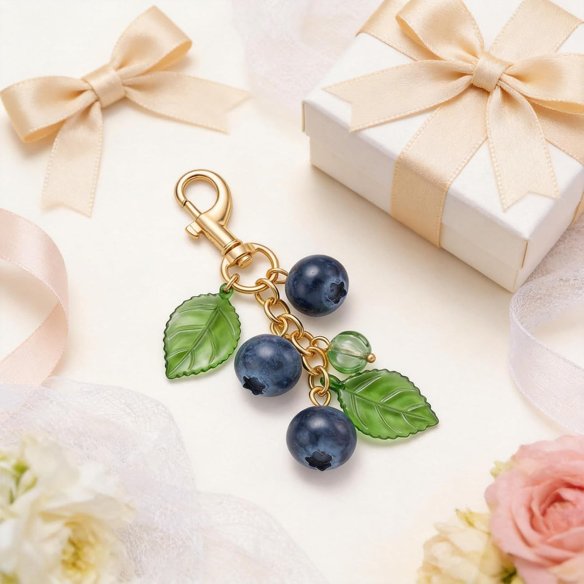 Angyape Blueberry Keychain Fruit Bag Charms for Handbags Tote Bags Purse Charms Cute Fruit Accessories Gift for Women