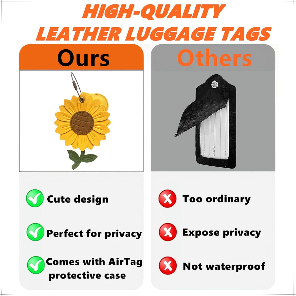 PU Leather Luggage Tag with Airtag Holder Case Set and Name ID Label