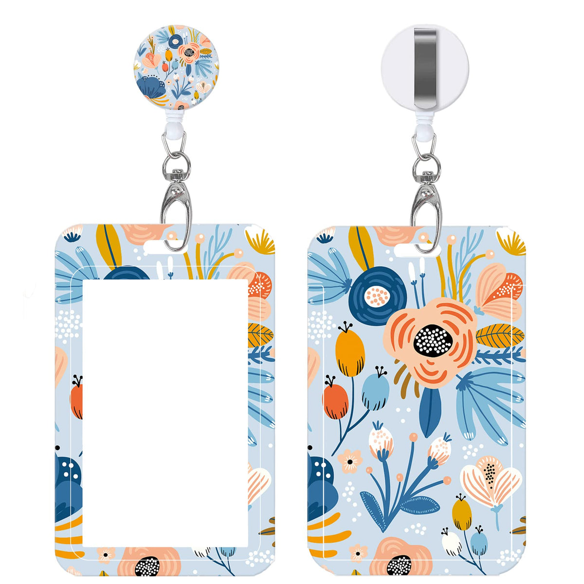 Badge Reels Retractable with Carabiner Reel Clip, Worker Badge Holder Belt Ferrule, Identity ID Badge Holder Case, Nurse Doctor Office School Teacher Name Credit Card Pocket (H-Marble Purple Pink)
