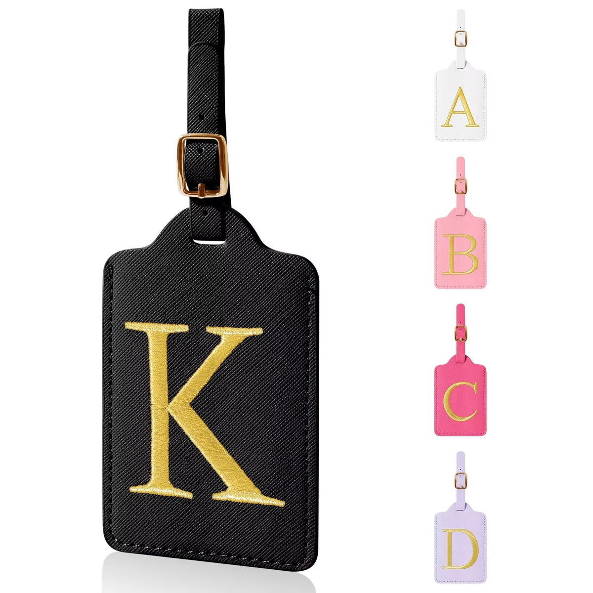 Personalized Initial Luggage Tags for Suitcases,Leather Letter Cute Luggage Tags with Privacy Name Card,Embroidered Monogrammed Travel Bag Backpack Tag Gifts for Women Kids Girls Teens(Rosered-A)