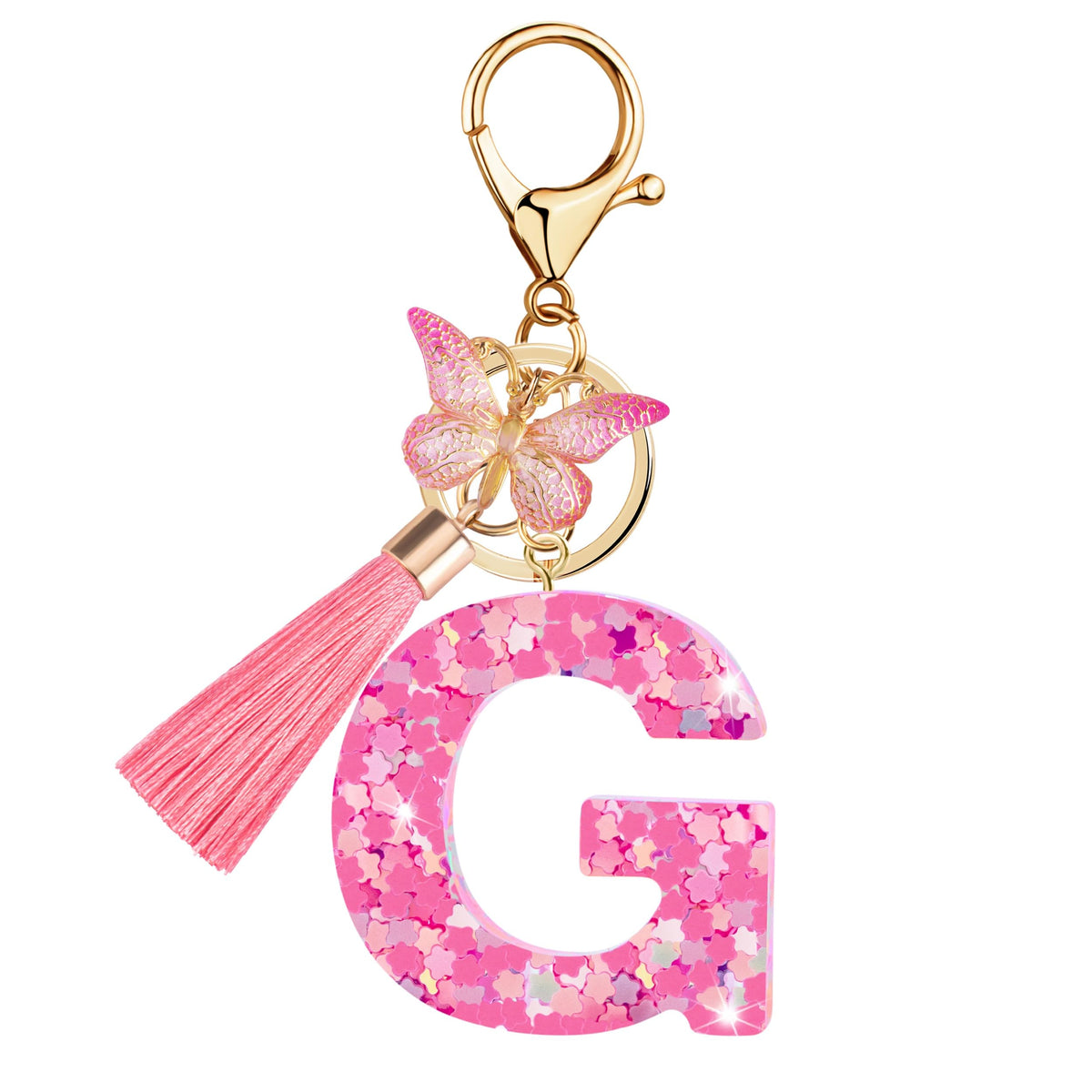 Initial letter Keychains for Women Girls Tassel Butterfly Cute Keychain for Wallet Backpack charm