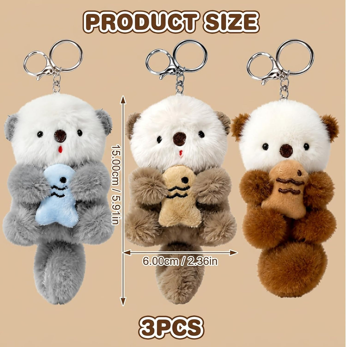 3PCS Otter Keychain, Adorable Animal Otter Plush Keychain Gift Set, Perfect for Keys and Backpacks, Three Color