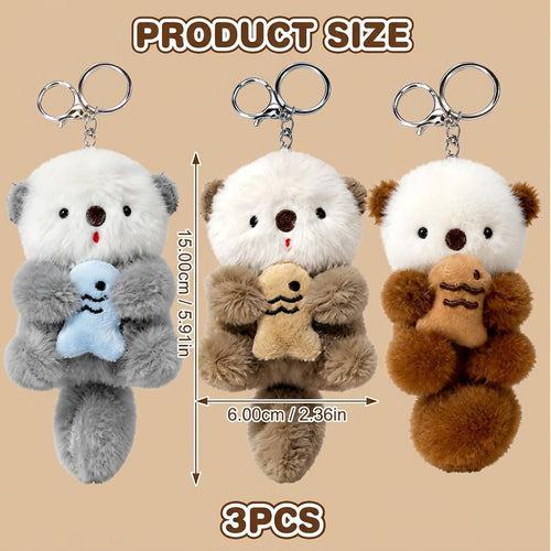 3PCS Otter Keychain, Adorable Animal Otter Plush Keychain Gift Set, Perfect for Keys and Backpacks, Three Color