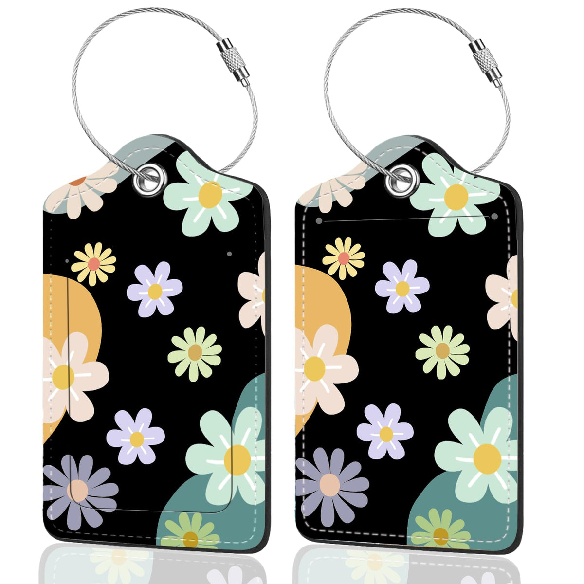 2Pack Luggage Tags for Suitcases, Cute Unique Pu Leather Cruise Luggage Tag with Privacy Cover ID Label Address Card and Metal Ring Suitable for Women Men Kids Travel Bag Inspirational Language