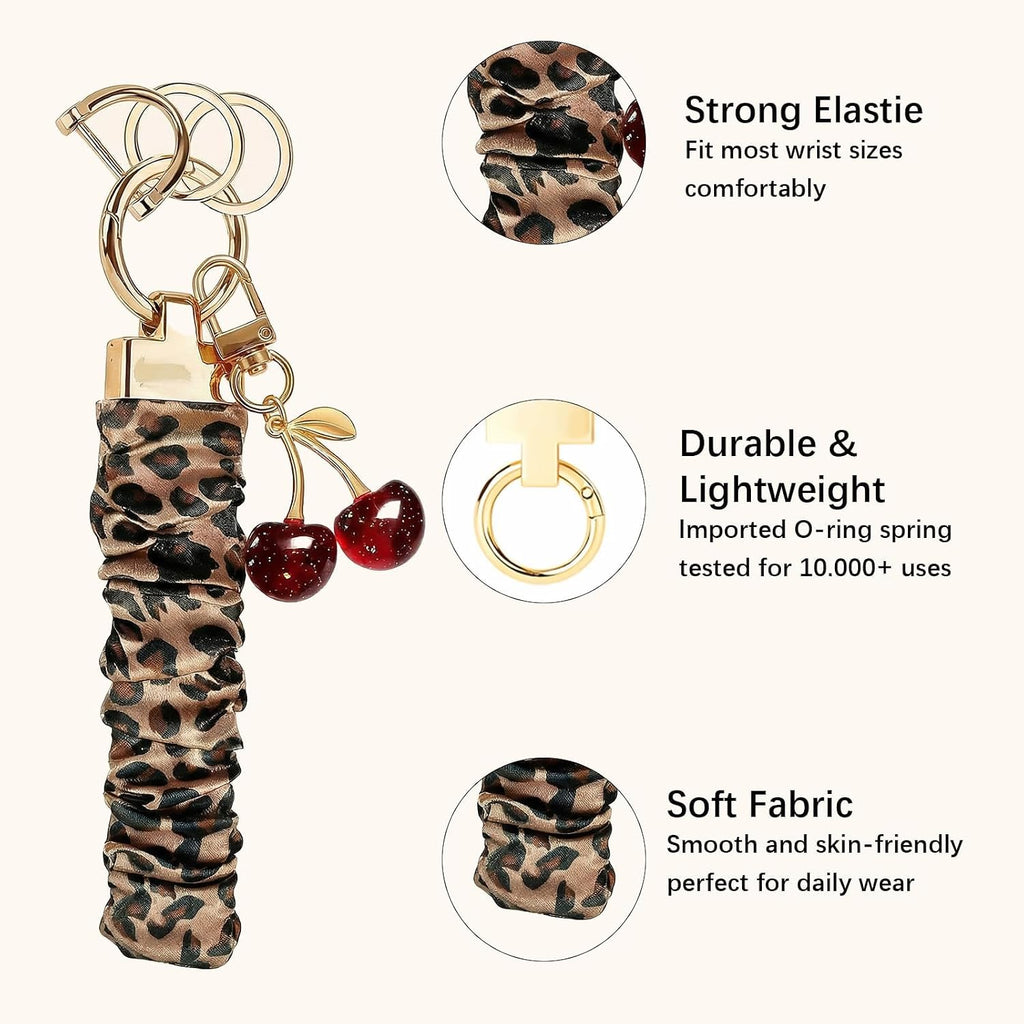 Angyape Stretchy Wristlet Keychain Cute Cherry Key Chain for Car Keys Holder Scrunchie Bracelet Wrist Lanyard for Women