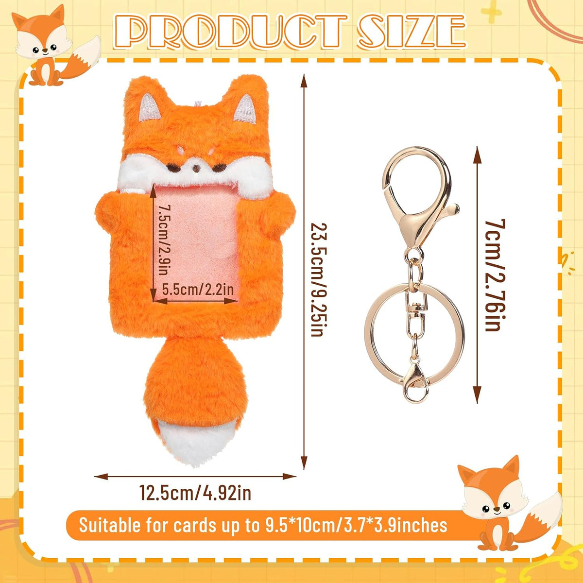 NEWEST Cute Plush Kpop Photocard Holder with Keychain, Soft Fuzzy Fox ID Badge Holder Card Cover, Cartoon Animal Photo Sleeve Protective Case for Kpop Idol Photo Card Bag Pendant Decor, Fox