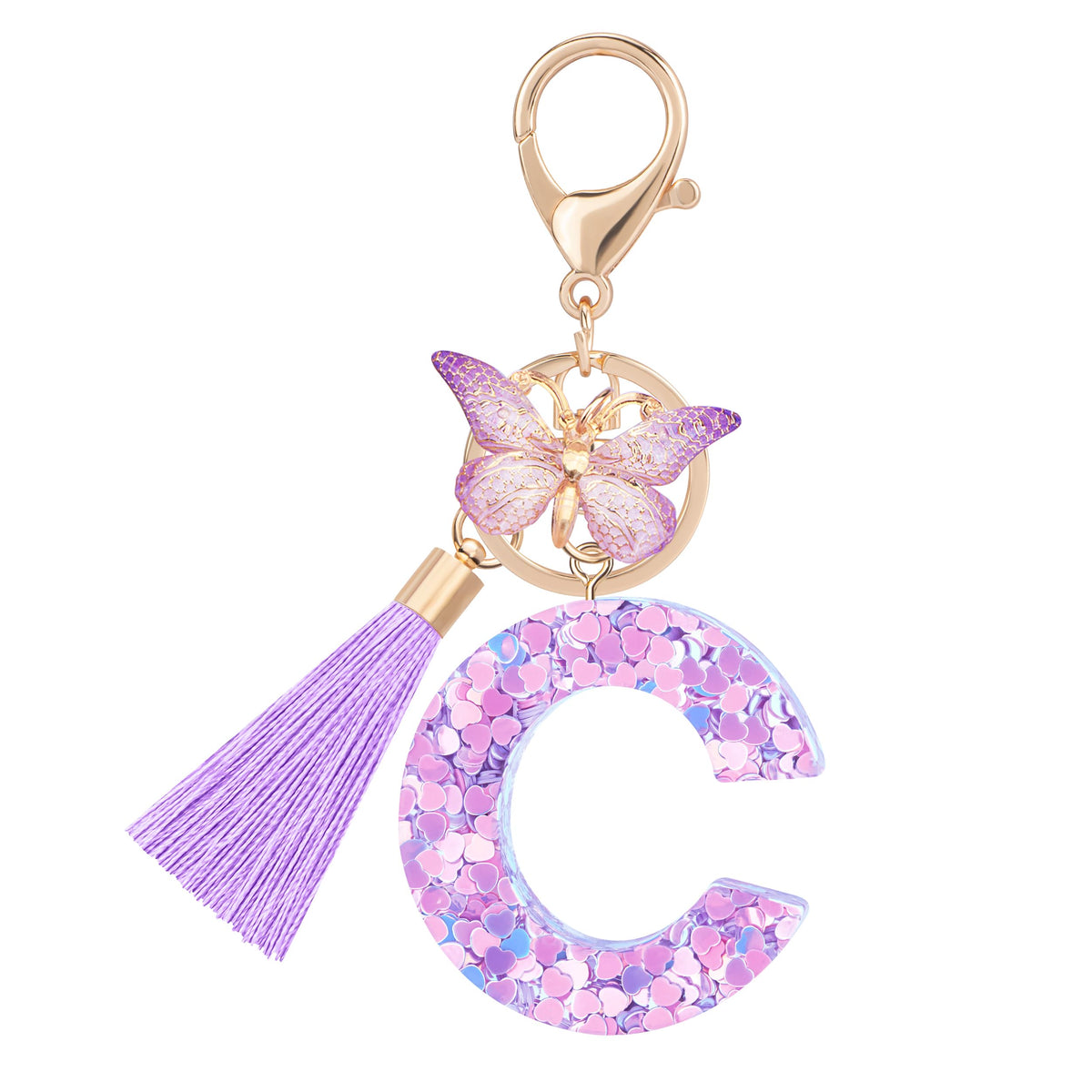Initial letter Keychains for Women Girls Tassel Butterfly Cute Keychain for Wallet Backpack charm