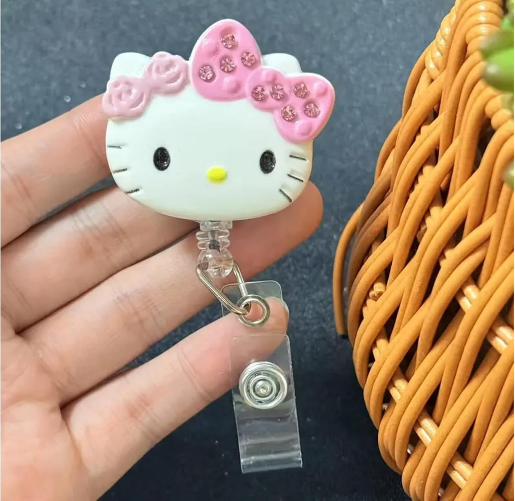 2 Pcs Cute Cartoon Retractable Badge Reel Holders – Kawaii Clip-On ID Badge Holders with Keyring & 24” Cord Extension – Fun Animal Nurse & Office Badge Reels for Teachers, Students.