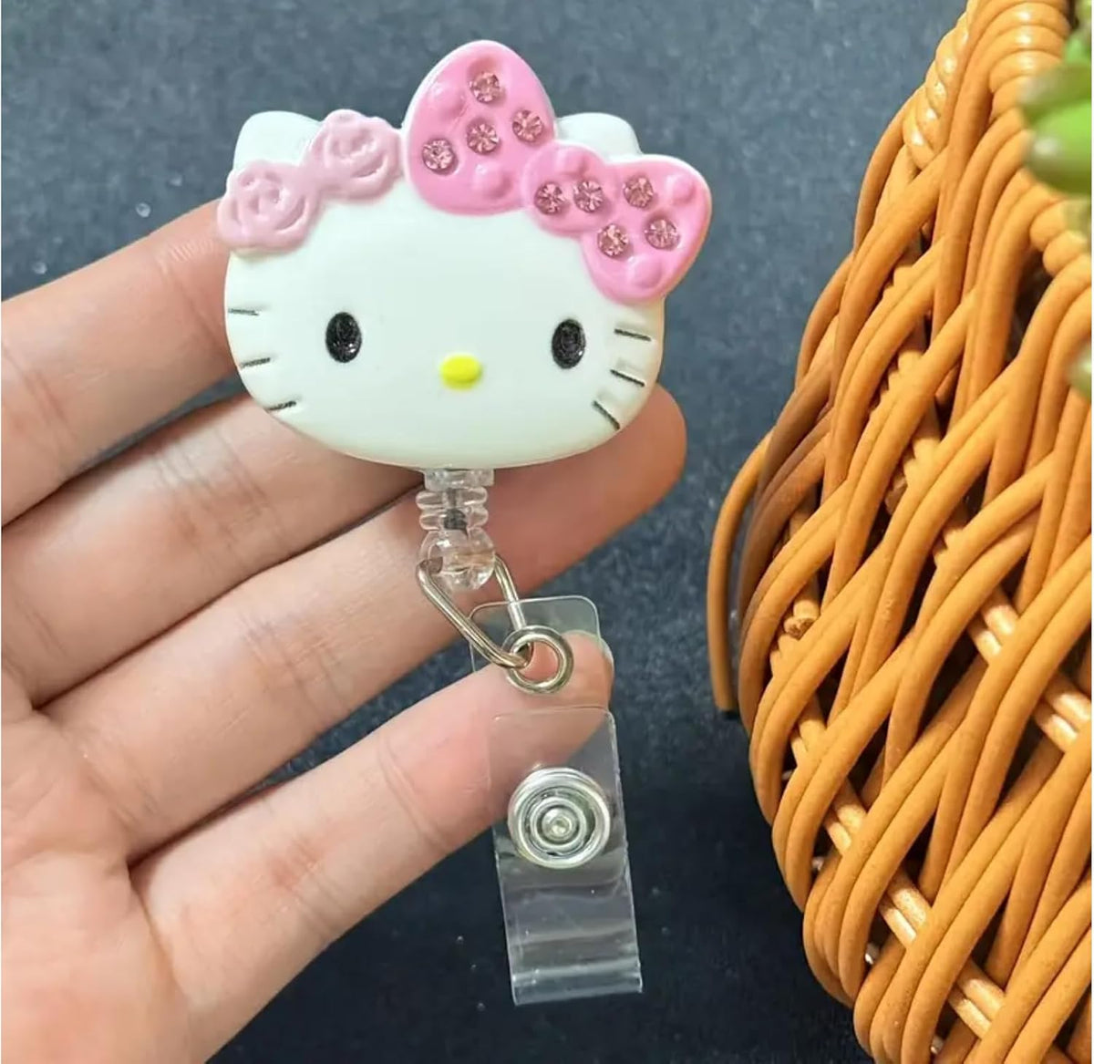 2 Pcs Cute Cartoon Retractable Badge Reel Holders – Kawaii Clip-On ID Badge Holders with Keyring & 24” Cord Extension – Fun Animal Nurse & Office Badge Reels for Teachers, Students.