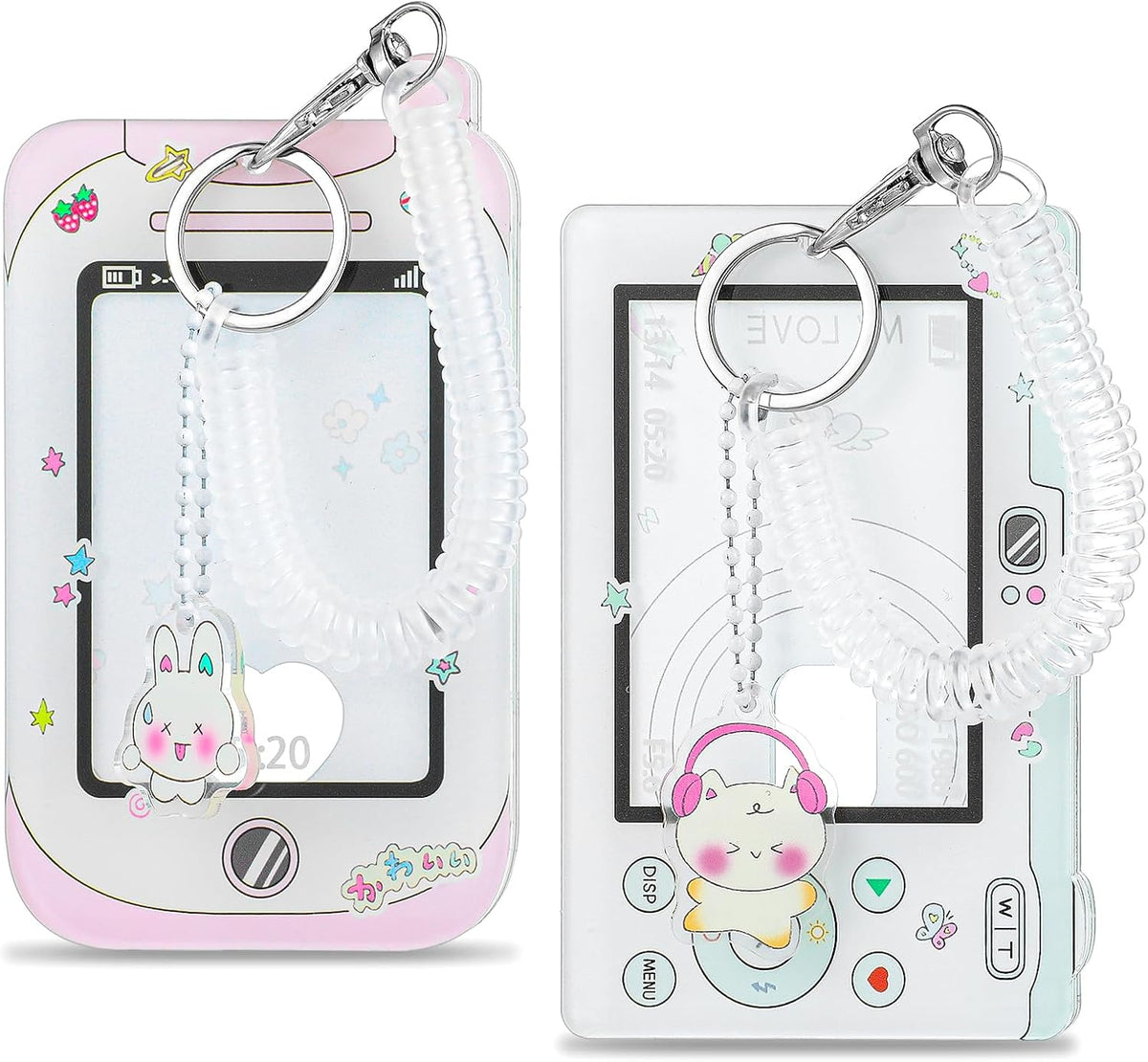 2 Pcs Photocard Holder, 3 Inch Photo Card Holder ID Badge Holder Cute Cartoon Photocard Holder Keychain Bus Card Credit ID Bank Card Pendant with Spiral Wrist Coil