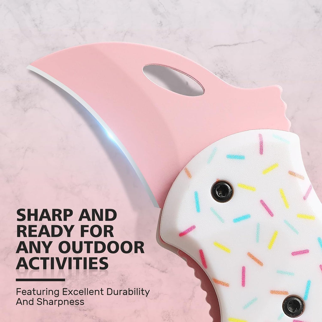 Pink Pocket Knife for Women Men,Cute Keychain Box Cutter，Mini EDC Knives for Everyday Carry,Folding Utility Knife with Creative Ice Cream Design,Ideal Gifts for Women（Ice Cream）