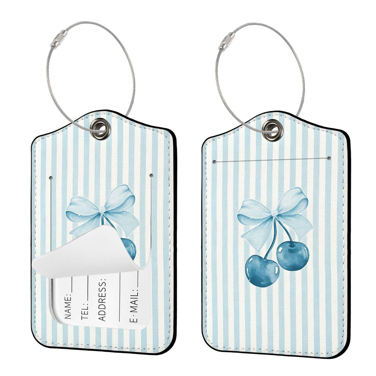 Seorsok 2Pcs Luggage Travel Tags for Suitcases,Cute Color Grids Checkered PU Leather Name Tag with Privacy Cover&ID Label Address Card and Durable Metal Ring Suitable for Men Women Handbags Backpack