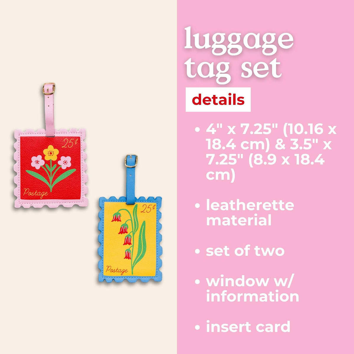 ban.do Novelty Shaped Leatherette Luggage Tag Set of 2 (Stamps)