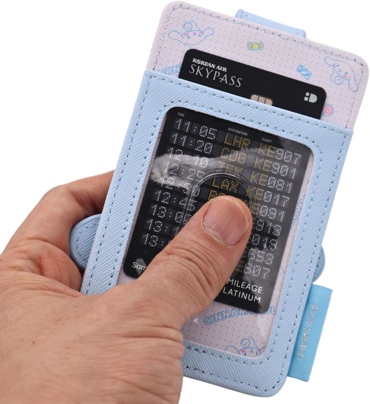 Slim Kitty Friends RFID Blocking Credit Cards Holder Wallet Japanese Cute Characters with Window ID Slot (Cinnamoroll's Sky Blue)