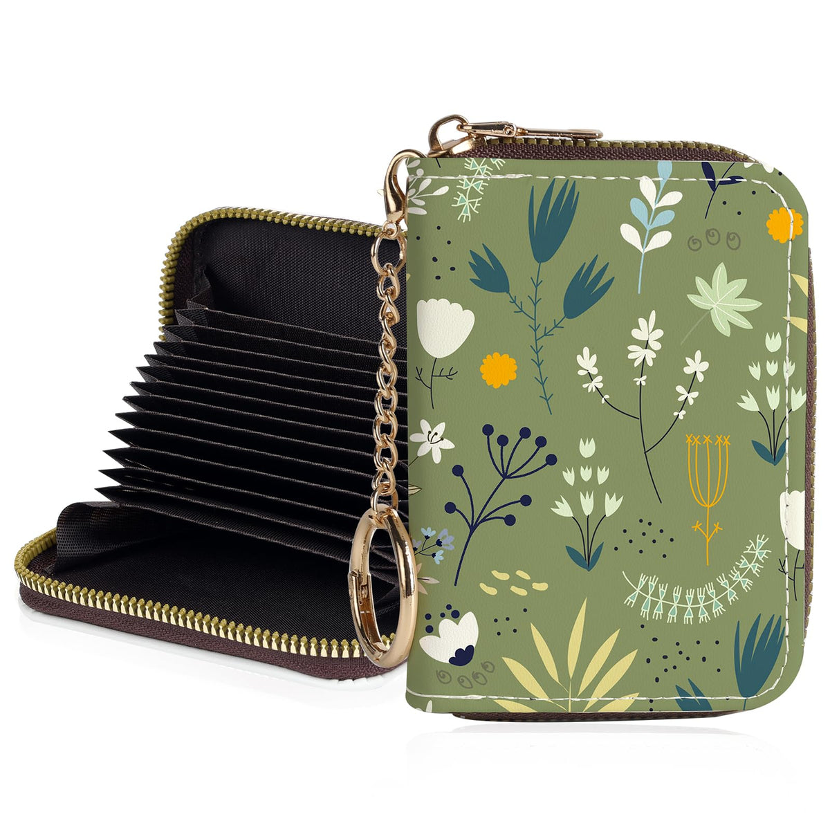 Credit Card Holder for Women,Small Rfid Wallet with Keychain Zipper,Cute PU Leather Card Case Wallet，Accordion Credit Card Wallets Gift,Cat Struck by Lightning