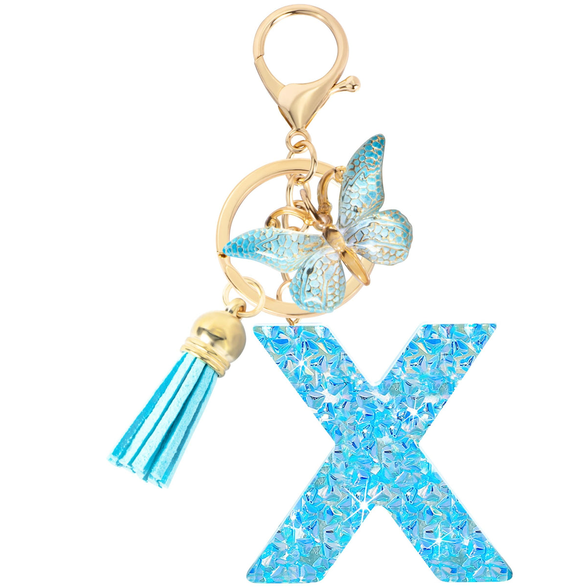 Initial letter Keychains for Women Girls Tassel Butterfly Cute Keychain for Wallet Backpack charm