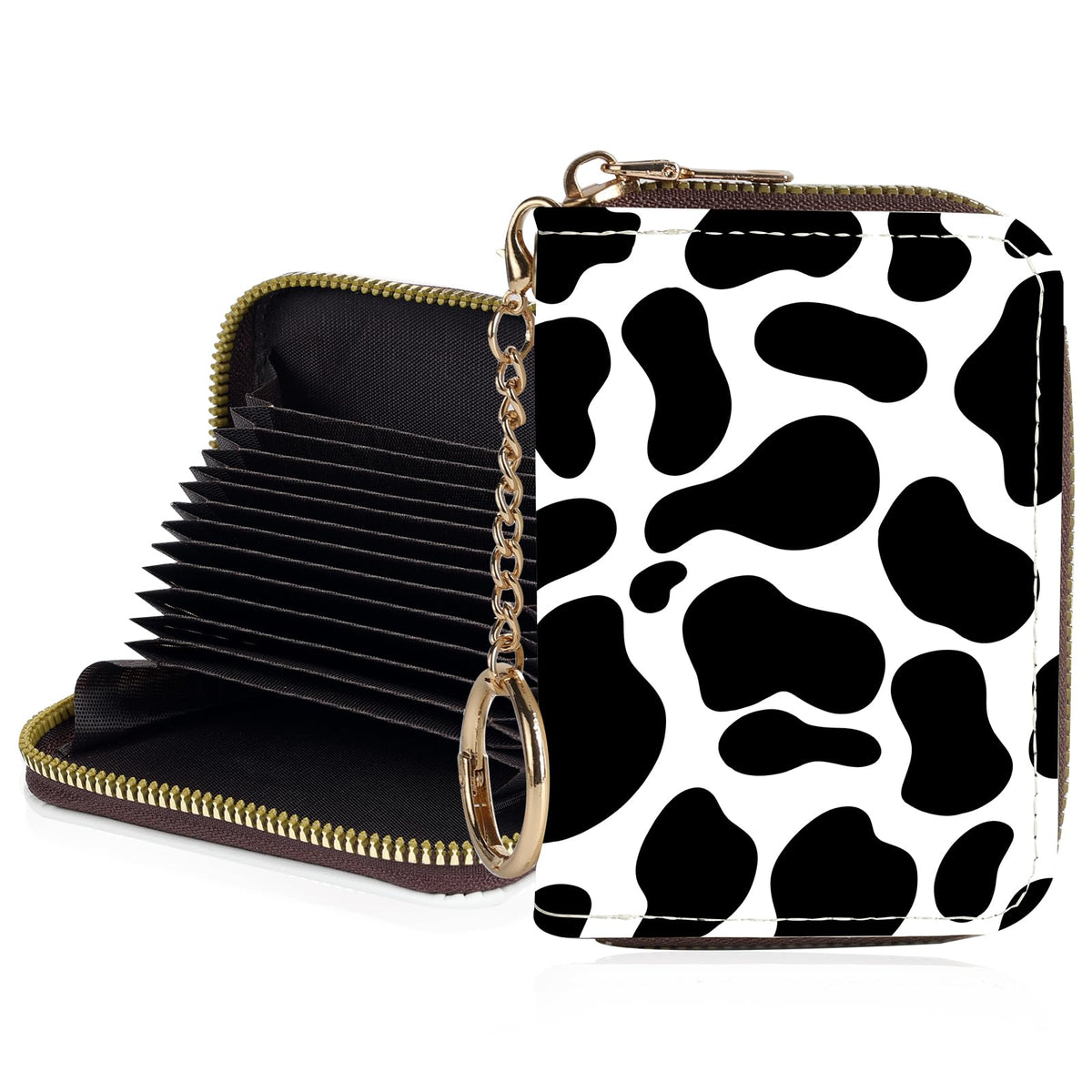 Credit Card Holder for Women,Small Rfid Wallet with Keychain Zipper,Cute PU Leather Card Case Wallet，Accordion Credit Card Wallets Gift,Cat Struck by Lightning