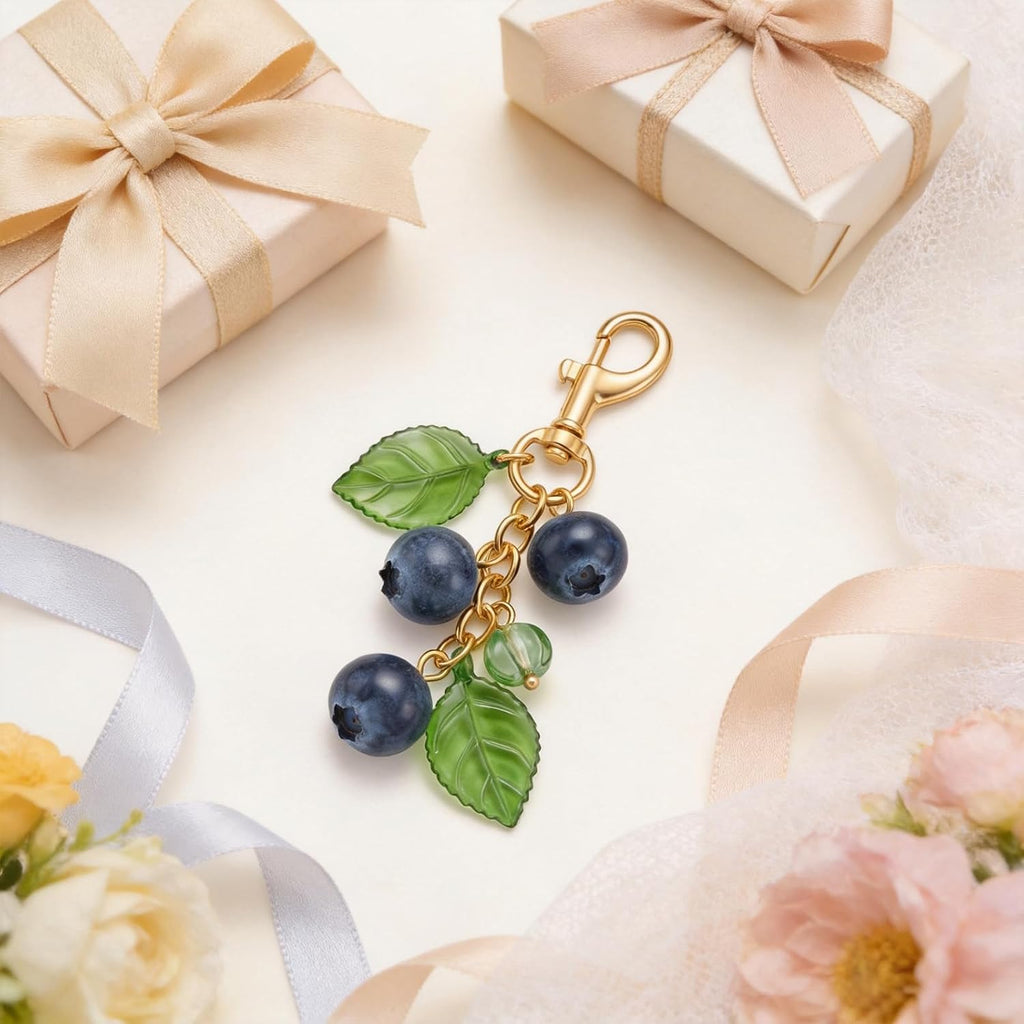 Angyape Blueberry Keychain Fruit Bag Charms for Handbags Tote Bags Purse Charms Cute Fruit Accessories Gift for Women