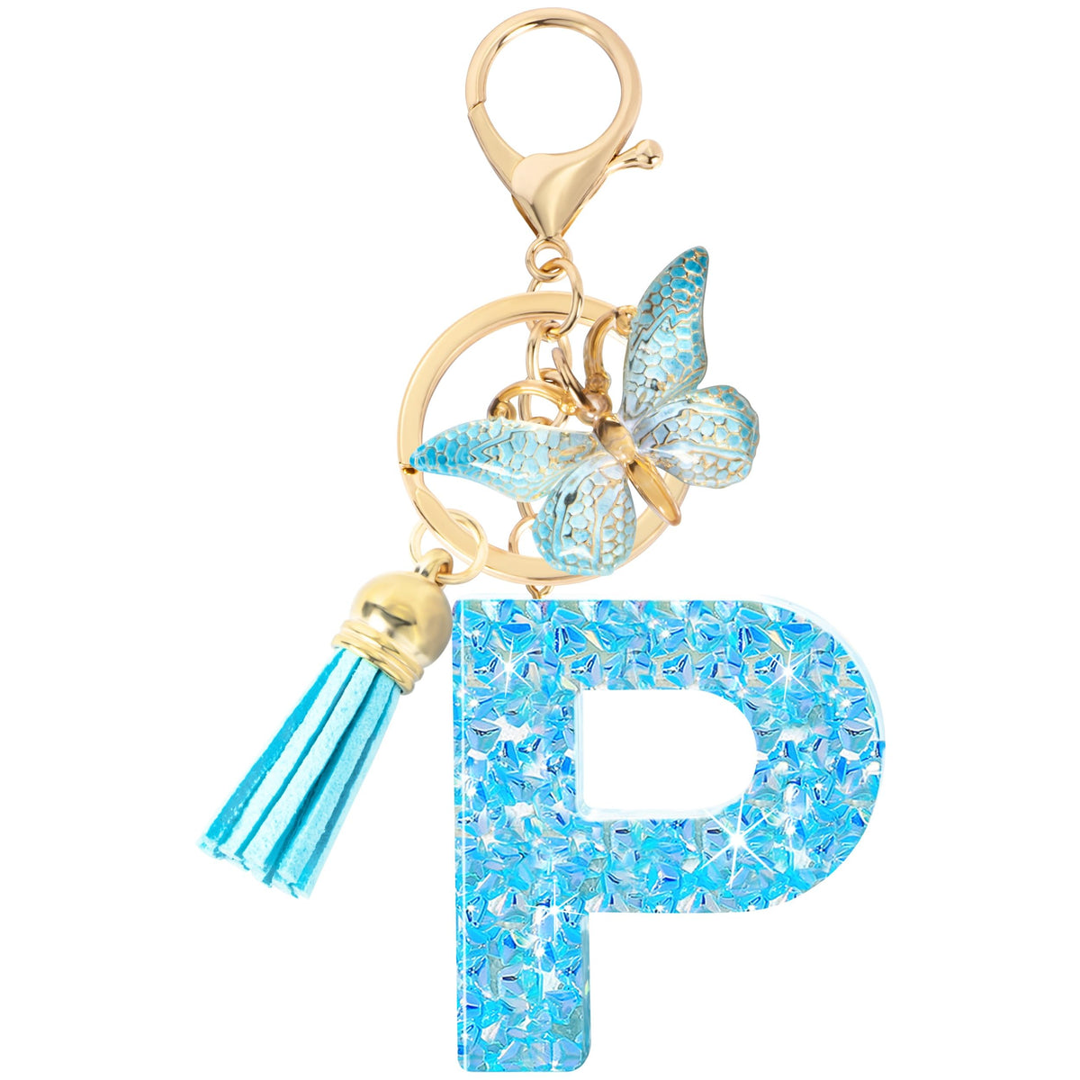 Initial letter Keychains for Women Girls Tassel Butterfly Cute Keychain for Wallet Backpack charm