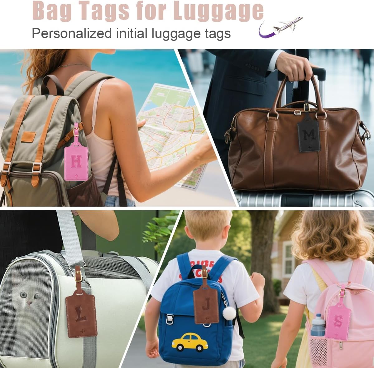 Luggage Tags for Suitcase Personalized Initial Leather Bag Tags