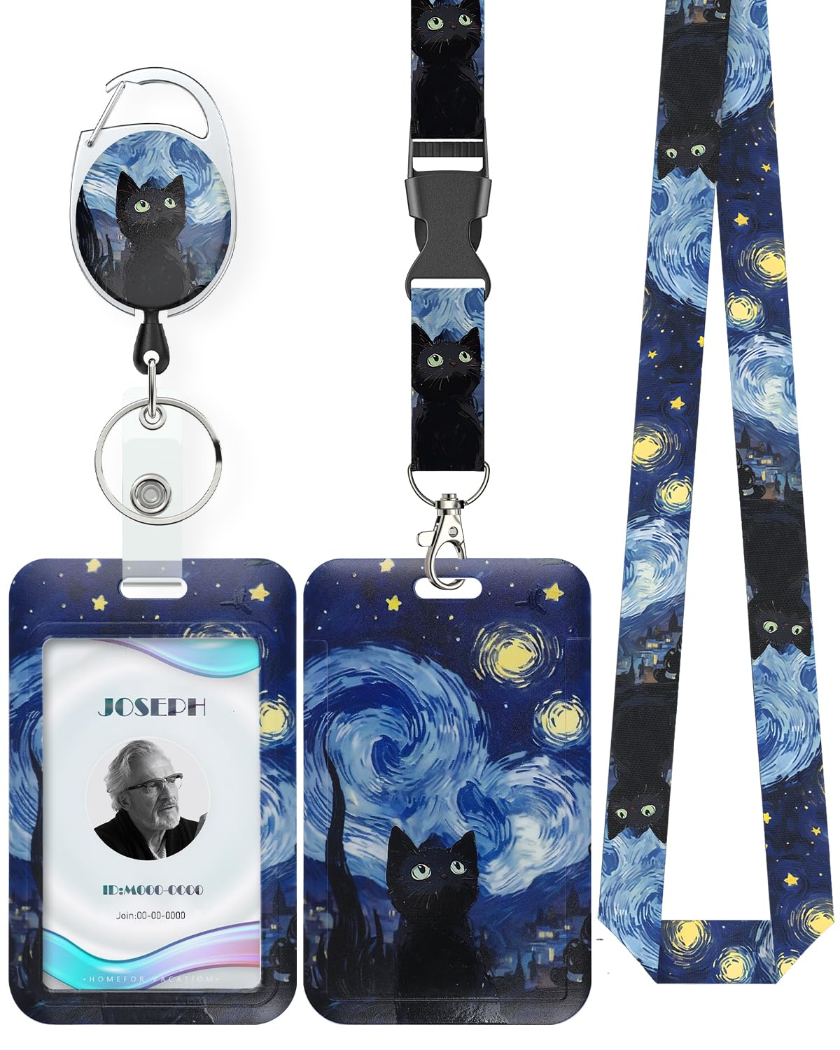 Uniclife Christmas Sliding Badge Holder Cartoon Santa Claus Hard ID Card Holder with Retractable Badge Reel Carabiner & Detachable Lanyard Strap Vertical Card Protector for Women Nurse Teacher Student
