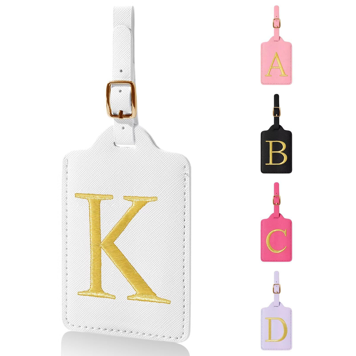 Personalized Initial Luggage Tags for Suitcases,Leather Letter Cute Luggage Tags with Privacy Name Card,Embroidered Monogrammed Travel Bag Backpack Tag Gifts for Women Kids Girls Teens(Rosered-A)