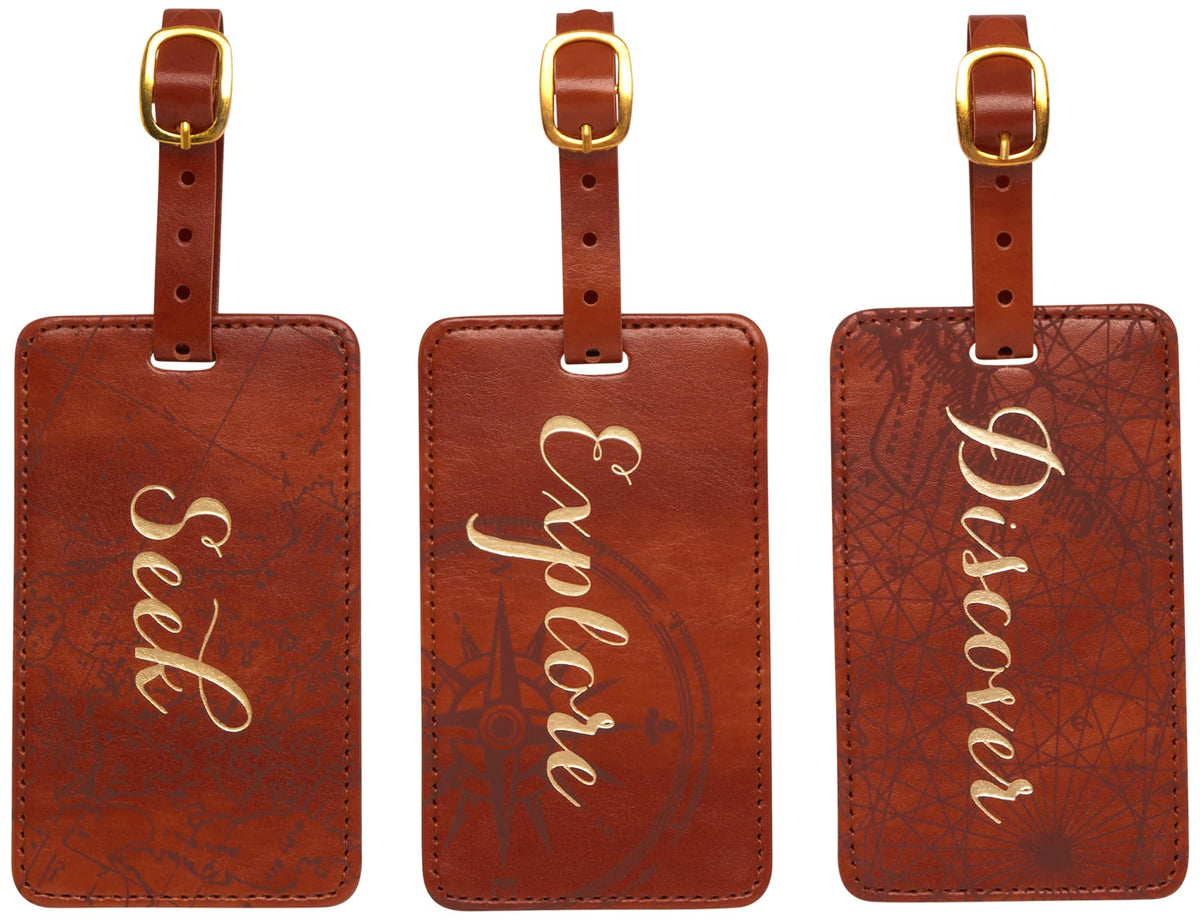 WORLD TRAVELER Luggage Tag Set 3 Pack Faux Leather Baggage Tags w/ID Cards