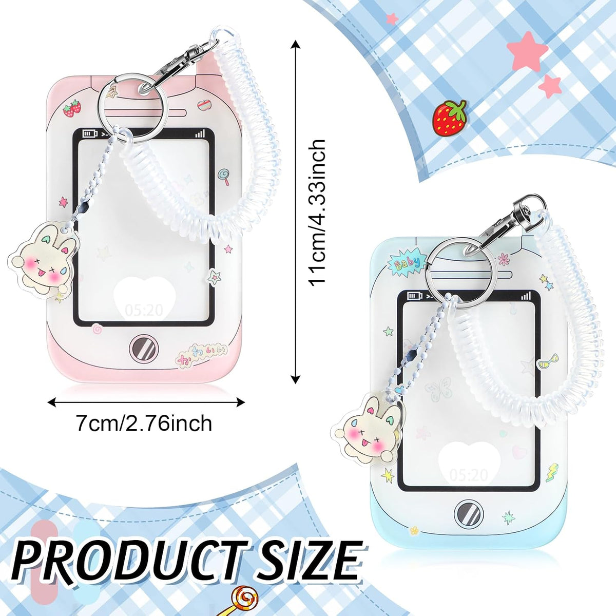 Ctosree 2 Pcs Photocard ID Badge Holder with Wrist Coil Blue Pink Y2k