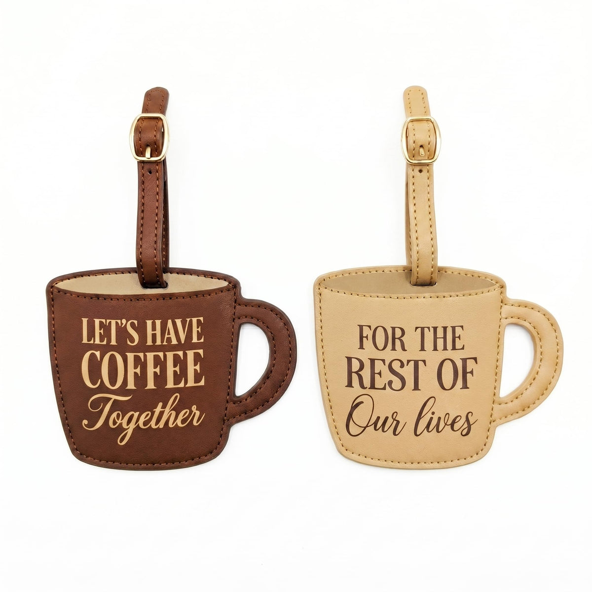 Couples Luggage Tags Set of 2, Cute Matching Suitcase & Baggage Tags for Travel, Funny Mr & Mrs Bag Tag, Honeymoon & Wedding Gifts for Couples (Coffee&Croissant)