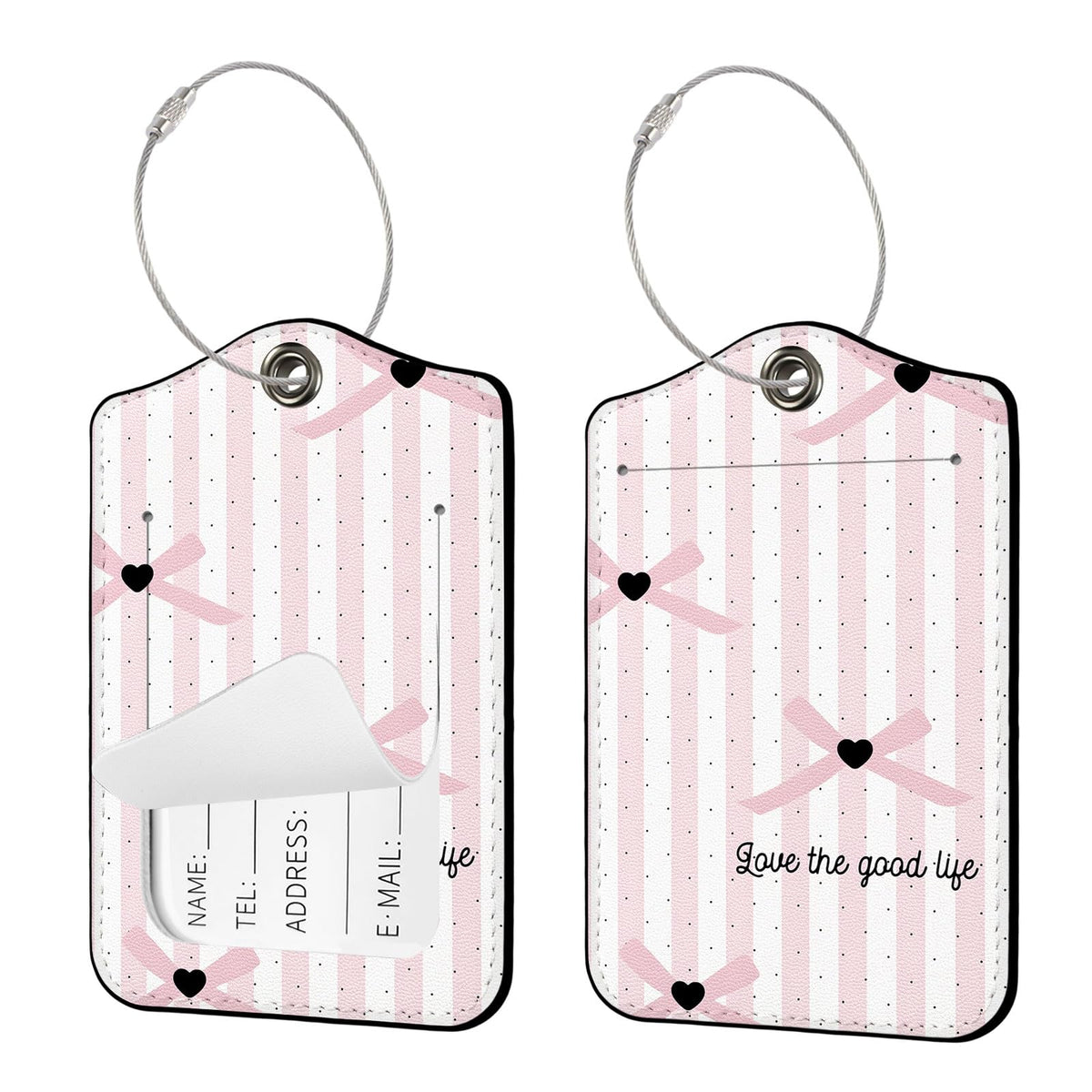 Seorsok 2Pcs Luggage Travel Tags for Suitcases,Cute Color Grids Checkered PU Leather Name Tag with Privacy Cover&ID Label Address Card and Durable Metal Ring Suitable for Men Women Handbags Backpack