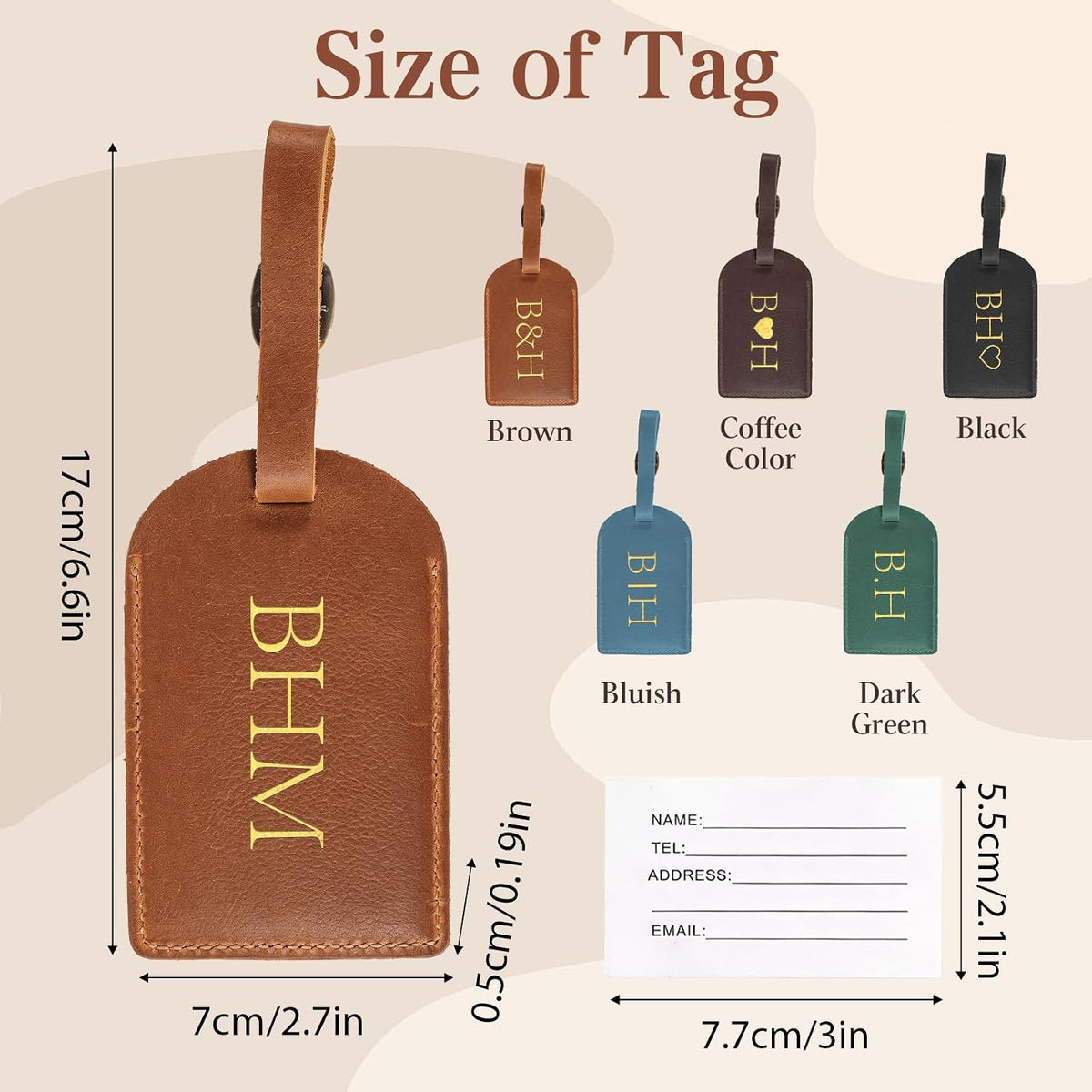 Personalized Leather Luggage Tag with Name, Handmade Customed Travel Bag Tag Cover for Women, Men, Premium Boarding Pass Protector for Suitcases, Family Vacation Gift for Travel Mother Day Father Day