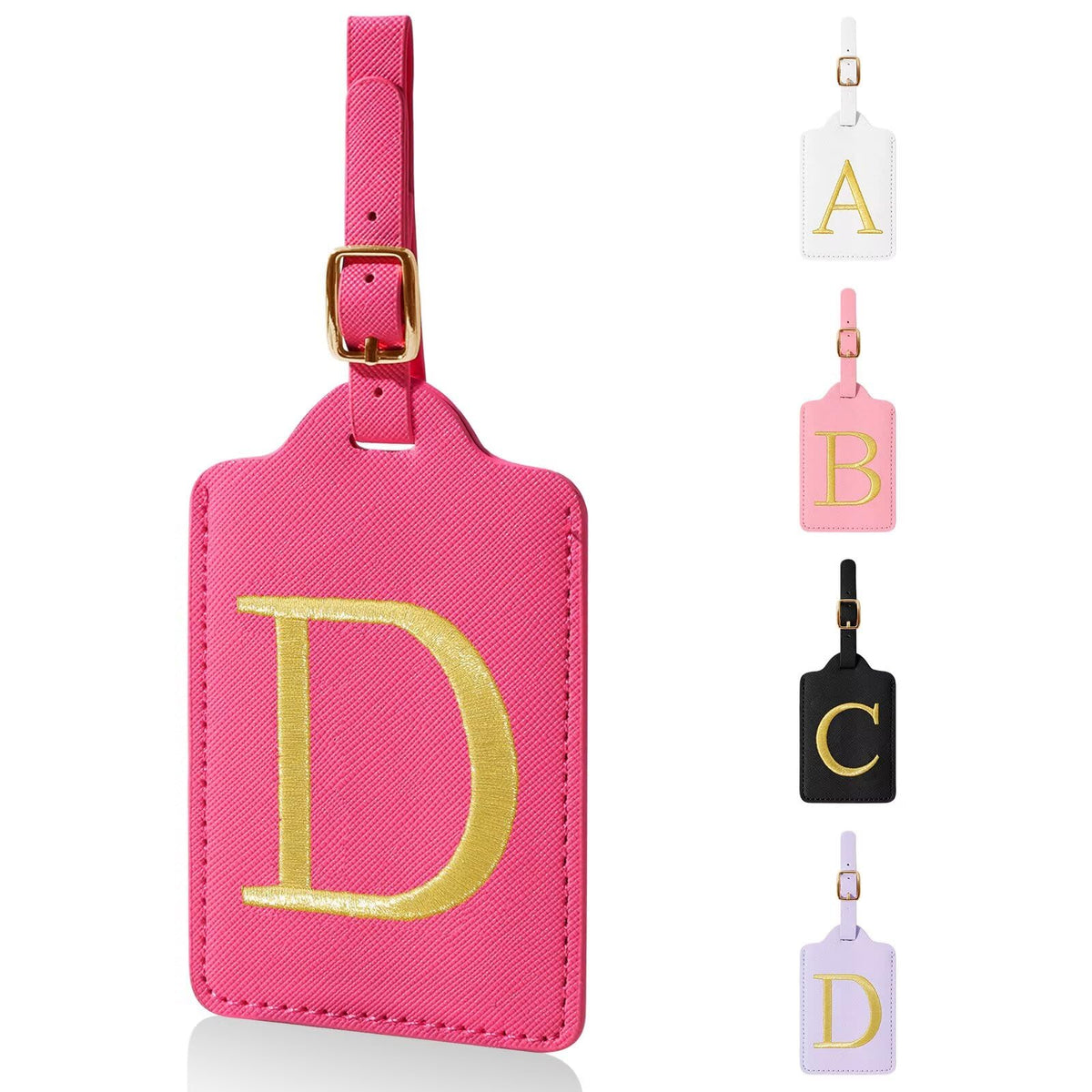 Personalized Initial Luggage Tags for Suitcases,Leather Letter Cute Luggage Tags with Privacy Name Card,Embroidered Monogrammed Travel Bag Backpack Tag Gifts for Women Kids Girls Teens(Rosered-A)