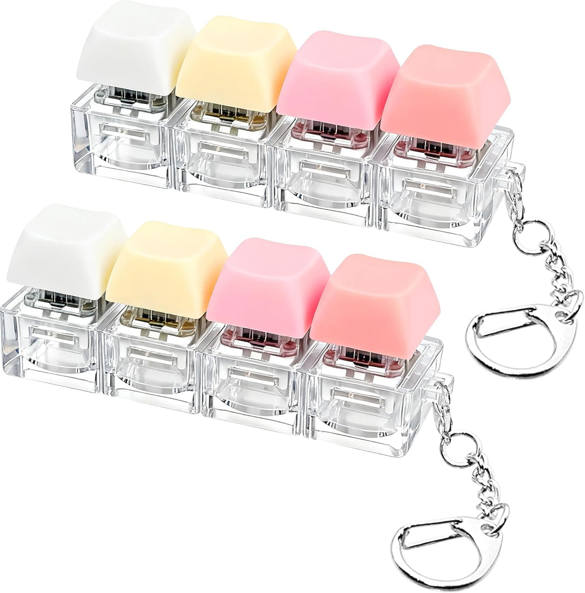 2 PCS Keyboard Fidget Toy, Keyboard Fidget Keychain 4-in-1 Keyboard Decompression Button Finger Clicker Toys, Button Stress Relief Fidget Gifts to Relief Stress (Fours Colors-Pink Yellow White)